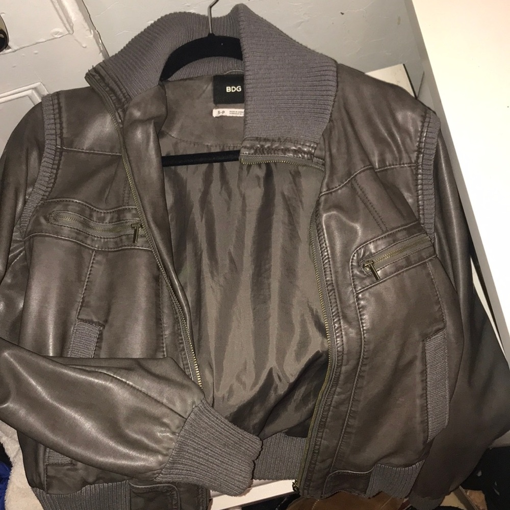 Grey Leather Moto Jacket